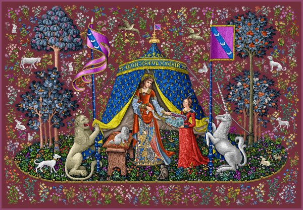 Дама с единорогом бордо 200x150 - 1